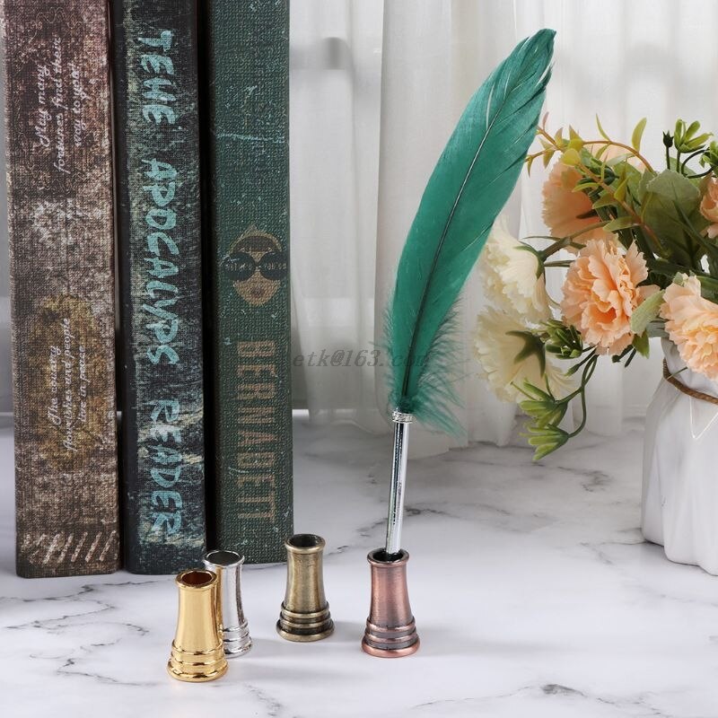 Vintage Feather Quill Dip Pen Holder Metal Fountain Pens Stand Office School Supplies Stationery Student