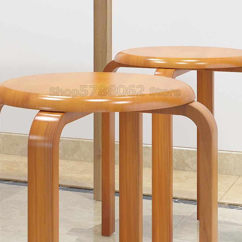 Dining Stool Solid Wooden Stool with anti slip Pad Heavy Bearing Chair Rounded Edge Sitting