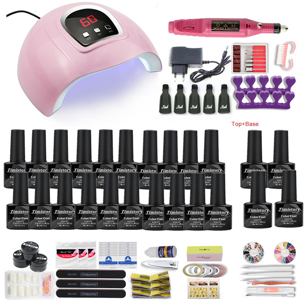 UV LED Lamp Nail Set Acrylic Kit 40&20 Colors Nail Gel Polish Manicure Set With 35000/20000 RPM Nail Drill Machine Nail Art Tool: X4-20GEL-mini