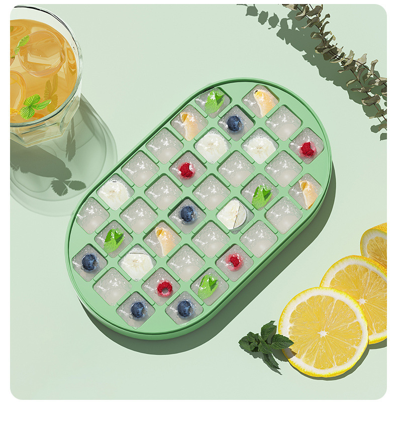 36/72 Grid Ice Cube Mold Large Capacity Silicone Ice Tray Home Storage with Lid Hard Sole Soft Sole Tool