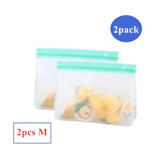 Silicone fresh food storage bag container reusable three-dimensional freezing bag leak-proof top ziplock bag kitchen storage bag: 2pcs  M