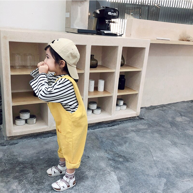 printemps nouveauté style coréen coton couleur pure tout-match décontracté jarretelle pantalons longs pour mignon doux bébé filles et garçons