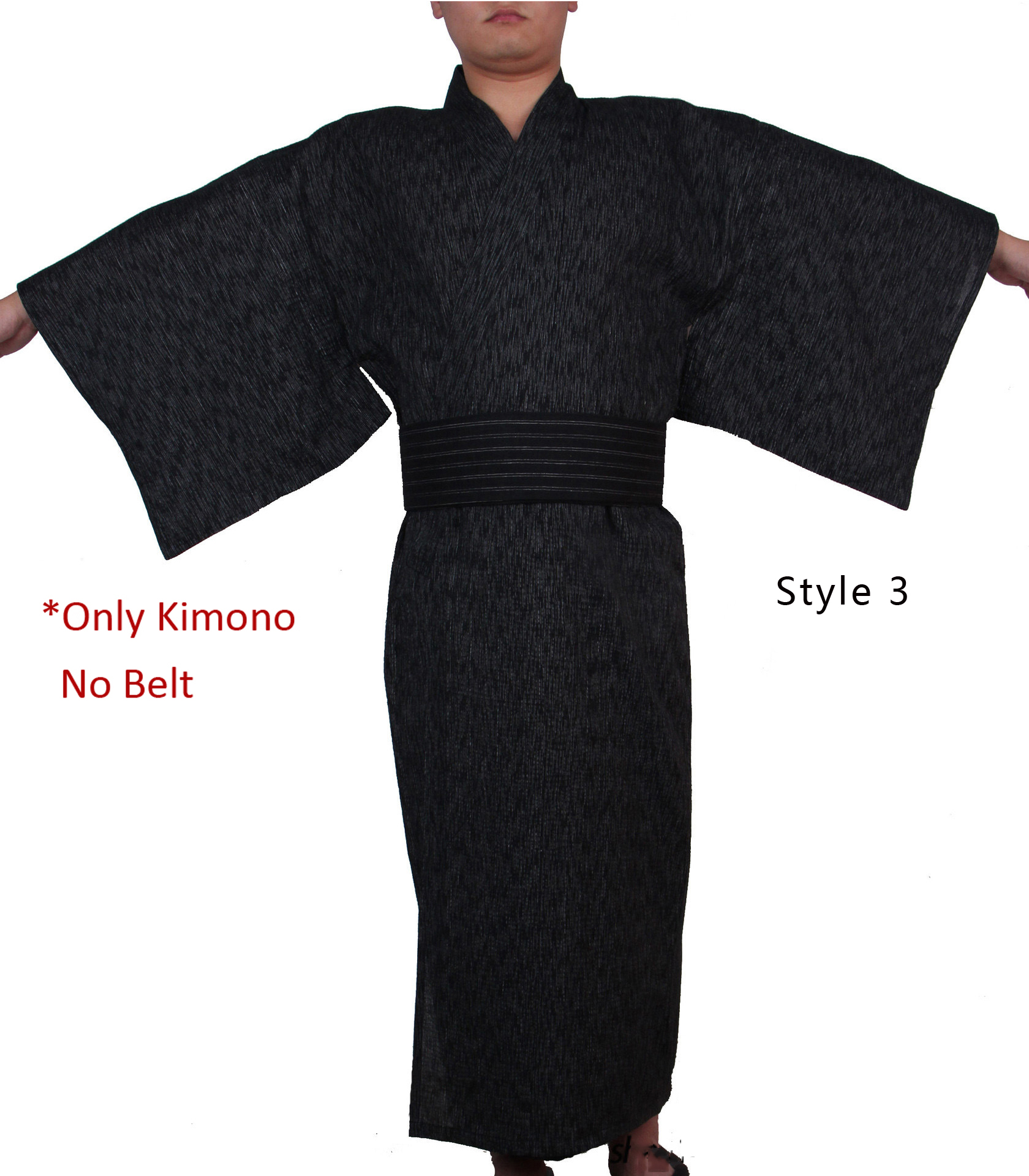 Japanischer traditioneller Samurai-Kimono für Männer, Yukata-Bademantel, Hekoobi, lockerer Stil, Saunakleidung, Homewear-Gürtel, langes Kleid aus Baumwolle: Schwarz