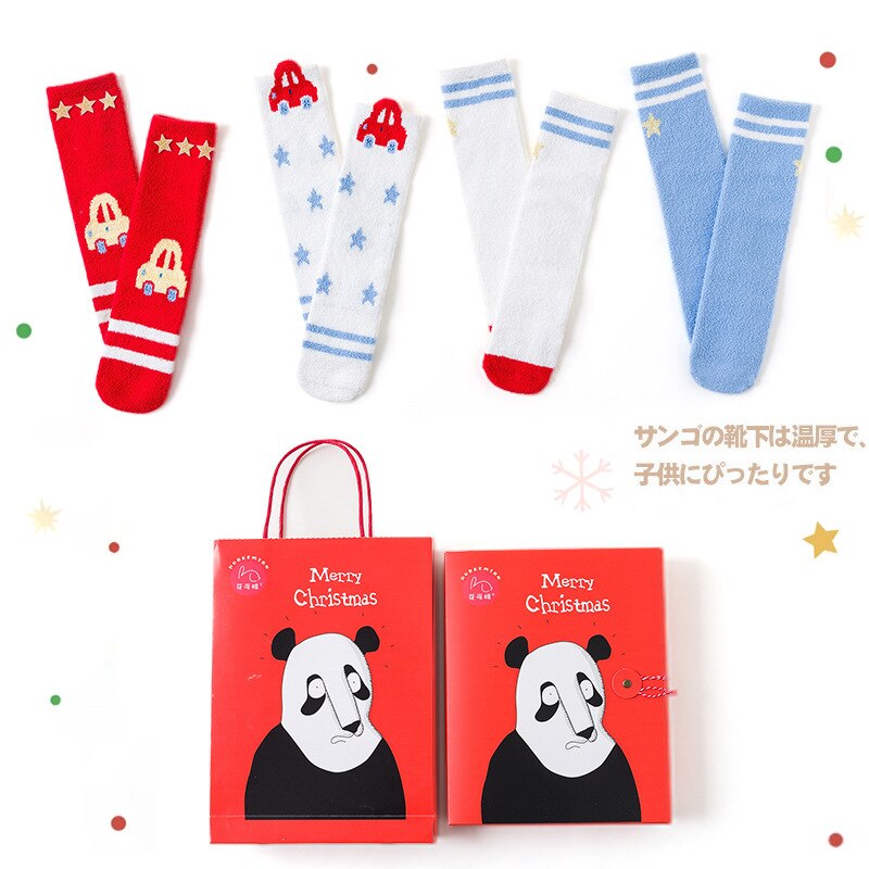 4 paia confezione regalo calzini natalizi per bambini autunno/inverno velluto corallo mantieni caldi calzini per bambini calzini genitore-figlio carini di alta qualità: ML19-969