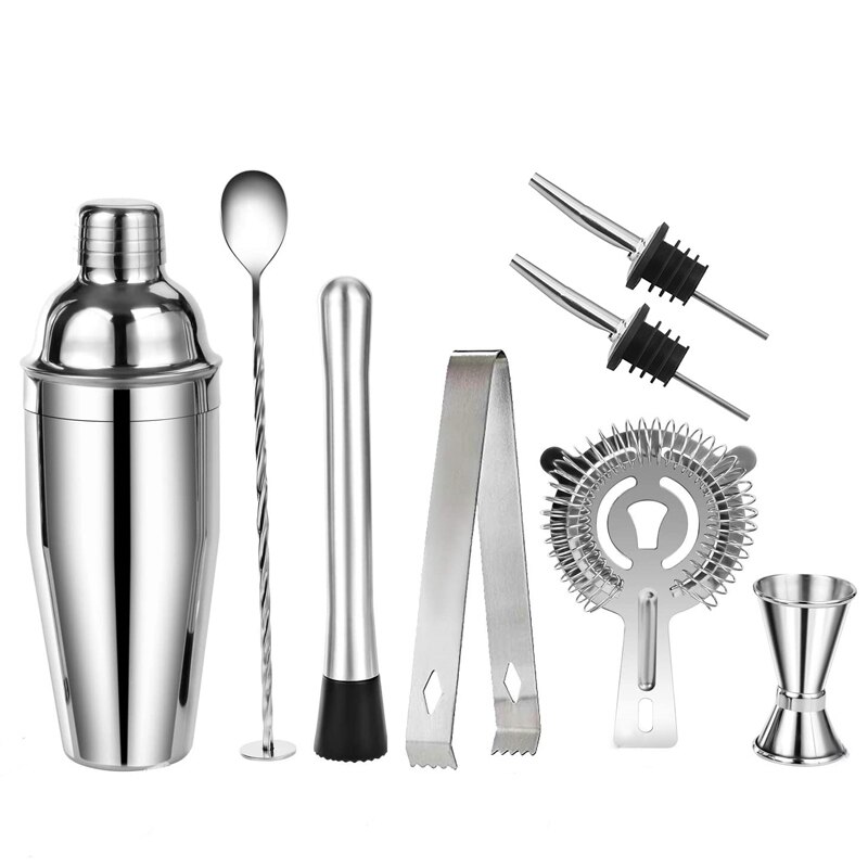 550ml Cocktail Shaker Bar Set con Accessori-Martini Kit con Misurazione Jigger, Cucchiaio di Miscelazione, muddler e Liquore Versatori: 8pcs