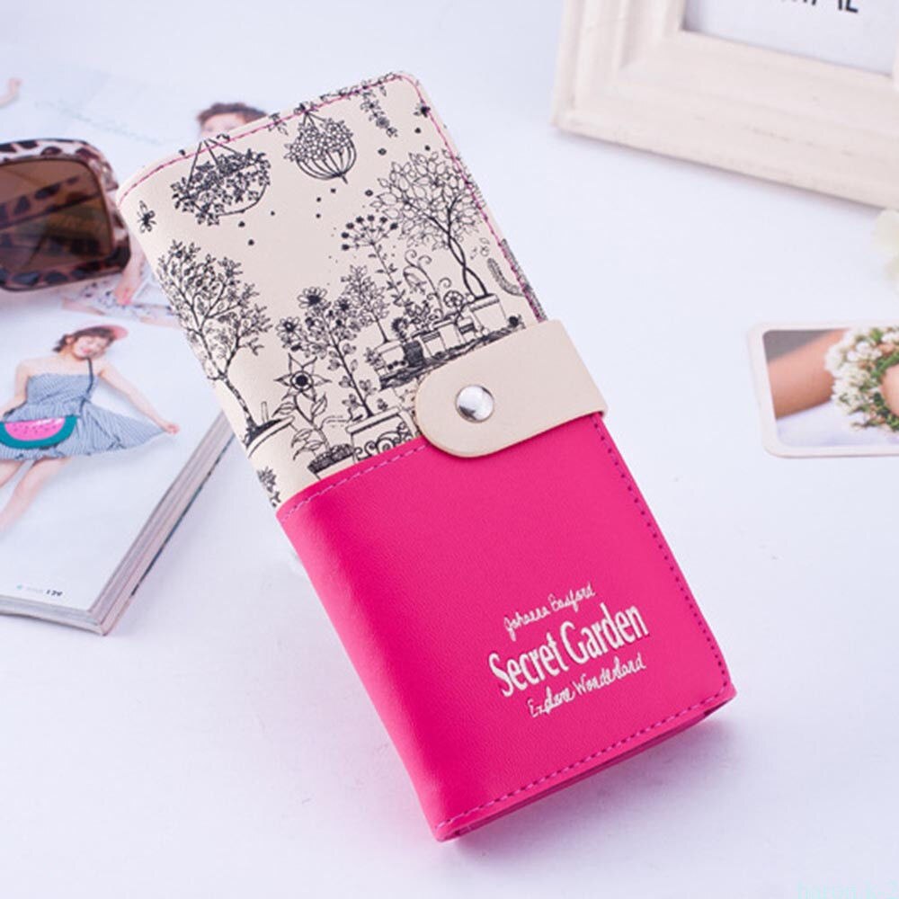 Women Cartoon PU Leather Wallet Purse Handbag Case Card Holder Bag Clutch Zipper: rose red 