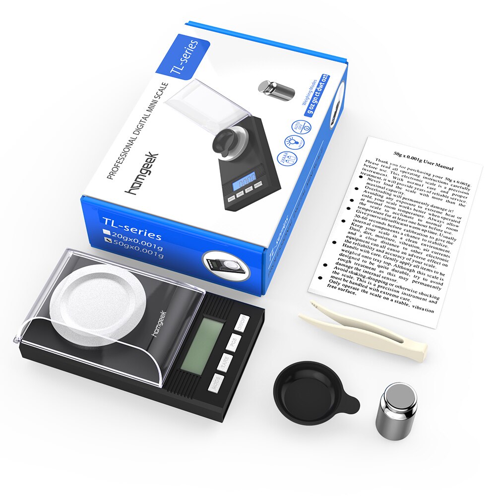 Digital Milligram Scale 50G/0.001G Mini Electronic Balance Powder Scale With Calibration Weight Tweezer And Weighing Pan