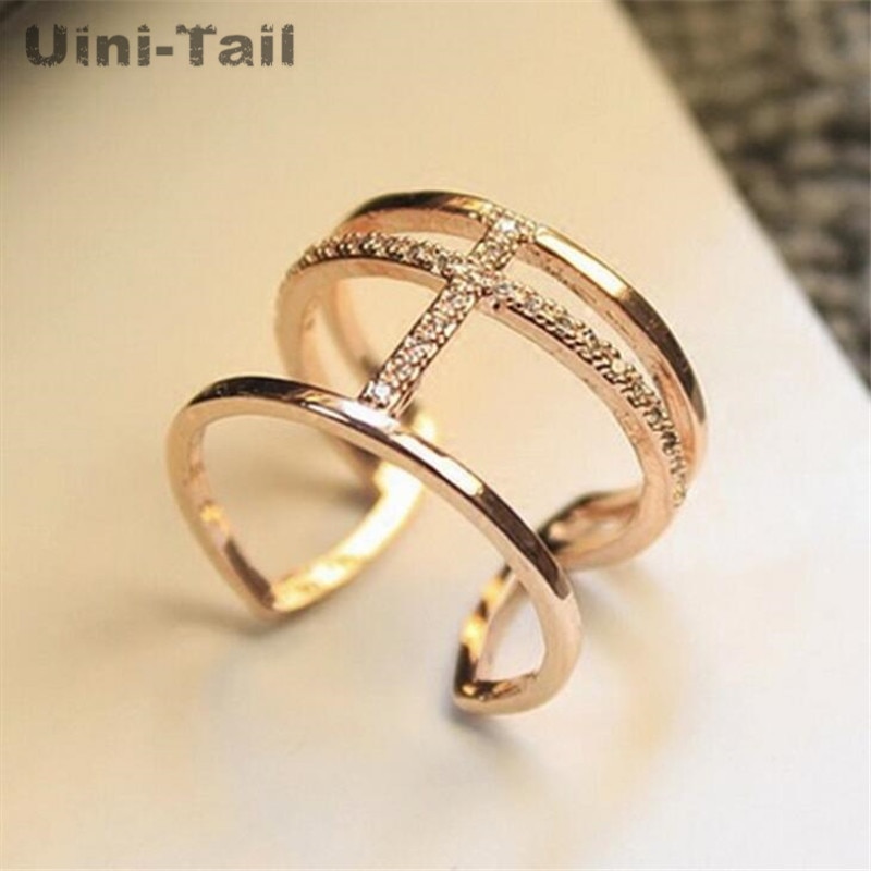 Uini-Tail 925 Sterling Zilveren Mode Eenvoudige Opening Ring Koreaanse Double-Layer Cross Ring Mode Tij flow