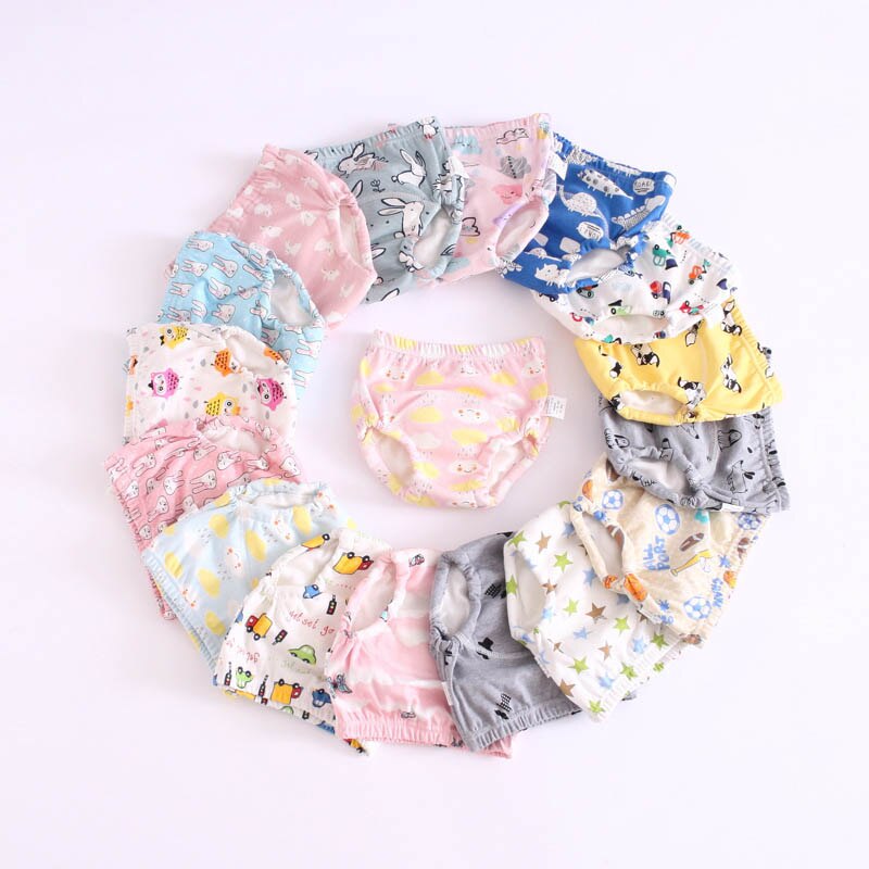 10pcs/lot 6 Layer Gauze Soft Baby Cartoon Reusable Cloth Diaper Kids Training Pants Washable Nappies for Boys Girls