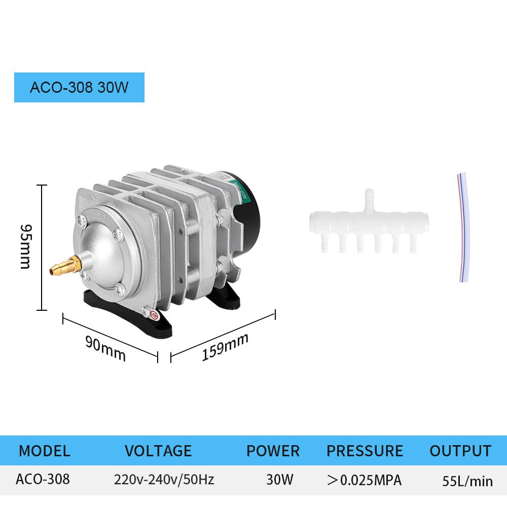 Aquarium Kompressor Air 220V High Power E-magnetische Luftpumpe Fischteich Sauerstoff Pumpe für Teich Air Belüfter pumpe ACO-208/308/318 240V: ACO308-30W / AU Plug