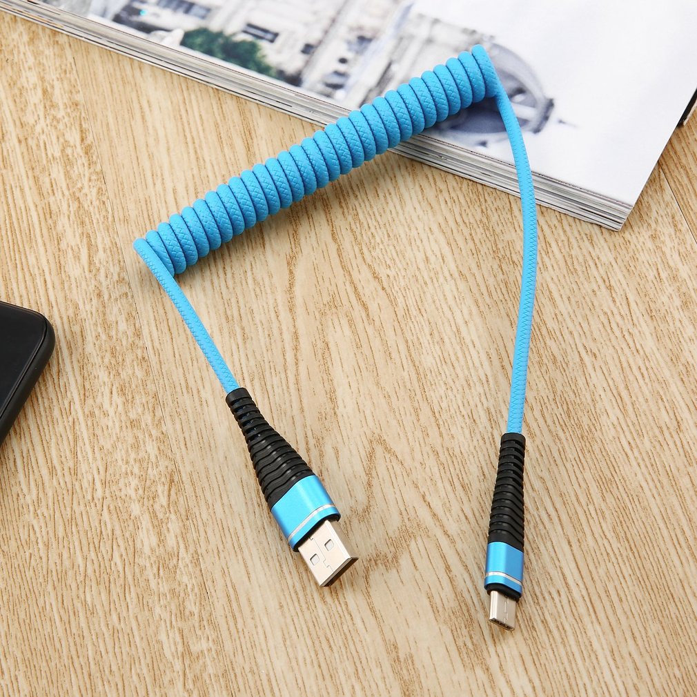 spiral type-c hann skjøteledning datasync lader metalltråd ladekabel usb-c type c kabel strukket spiralfjær til samsung