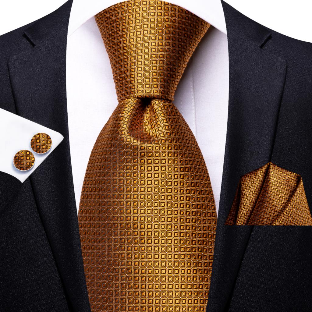 Hi-Tie-corbata de seda a rayas para hombre, corbata de boda a rayas de color naranja o dorado, pañuelo, para de negocios