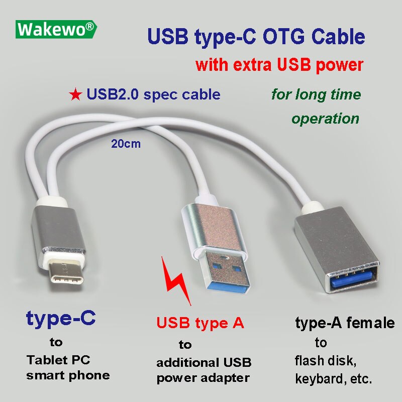 Type-C Otg Usb Kabel Extra Power Kabel Aluminium Voor Smartphone Pad En Computer