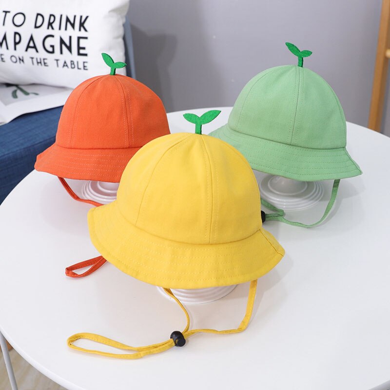Solid Color Baby Hat Cartoon Little Grass Kids Bucket Hat Summer Breathable Cotton Children Fisherman Cap