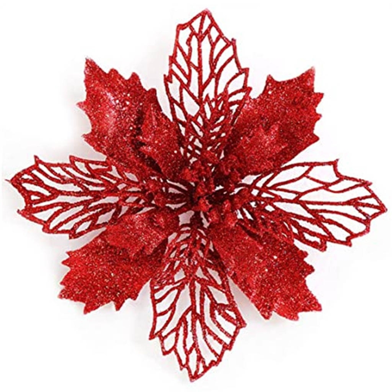 Juleglitter julestjerne kunstige blomster juletrepynt plast til kranser girlander bryllupsdekor: Rød