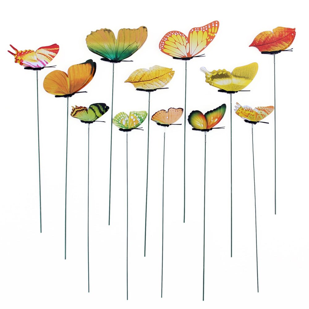 12pcs Beautiful Butterfly Garden Decor 3D Lawn Decoration for Lawn Craft Gardening Garden Ornament Flowerpot Insect: yellow