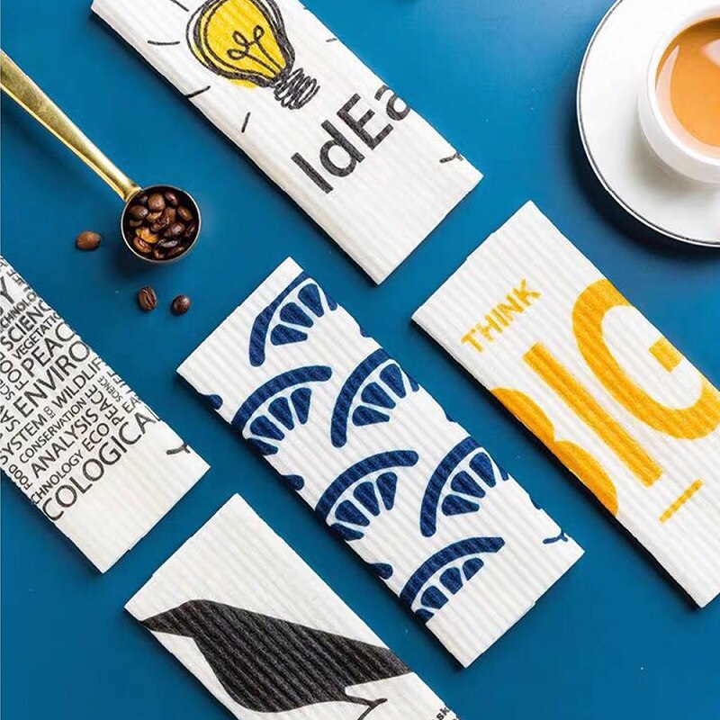 Bamboevezel schoonmaakdoeken, katoenen vaatdoeken met vogelmotief, herbruikbare schuurspons, ontvettingsdoek, keukenhanddoek