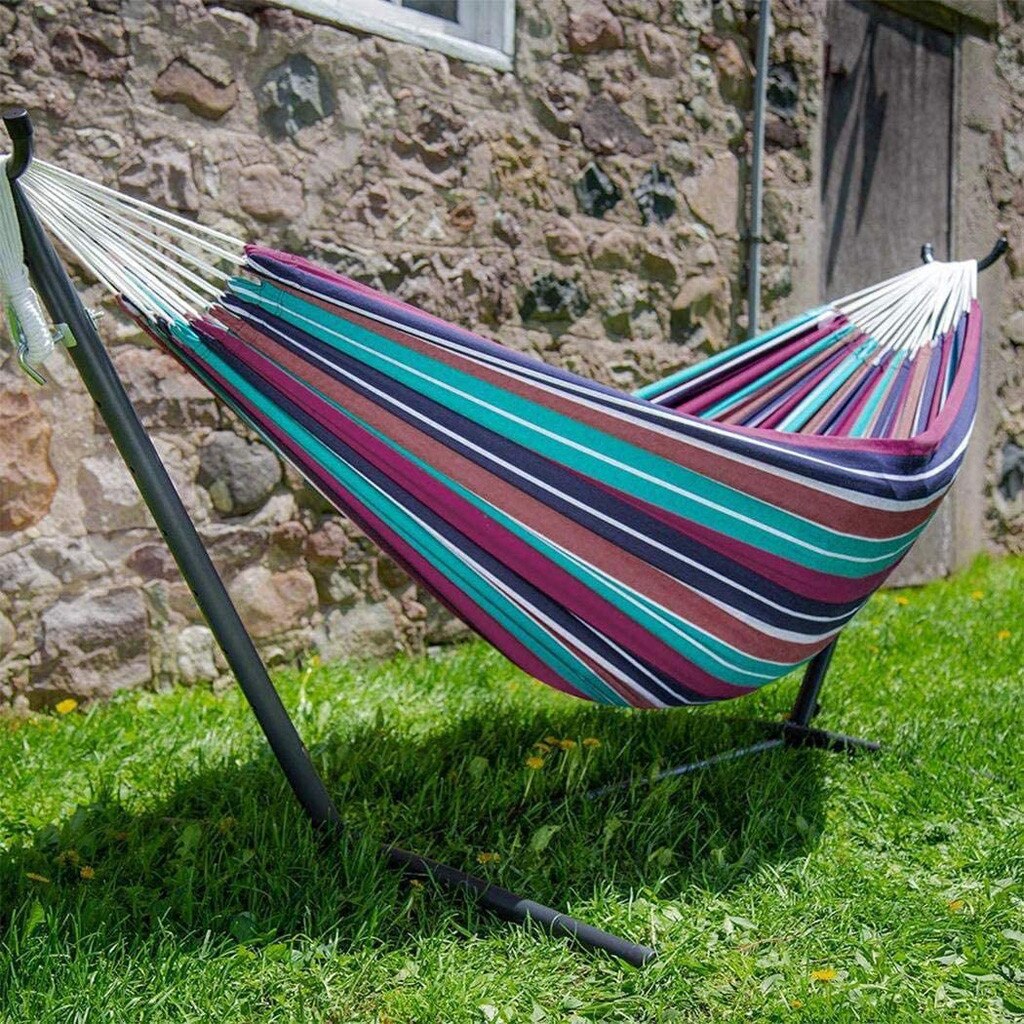 Hamacas dobles individuales para interiores, durabilidad cómoda, tumbona colgante a rayas, lona gruesa, hamaca grande para silla al aire libre