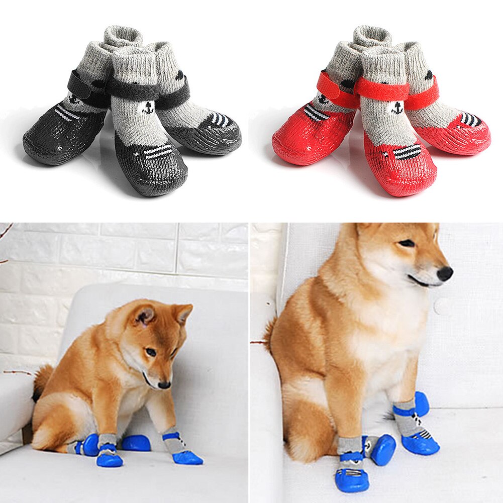 2 paar antislip sokken voor thuis, hardhouten vloeren, winterpootbescherming voor honden, elastisch, sterke tractiecontrole met verstelbare banden
