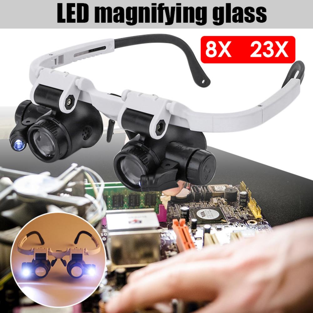 LED Lupe Gläser Lupe 8X 23X Doppel Auge Schmuck Uhr Reparatur Werkzeuge 8 Objektiv Lampe Lupen Brillen Lupe Licht: Ursprünglich Titel