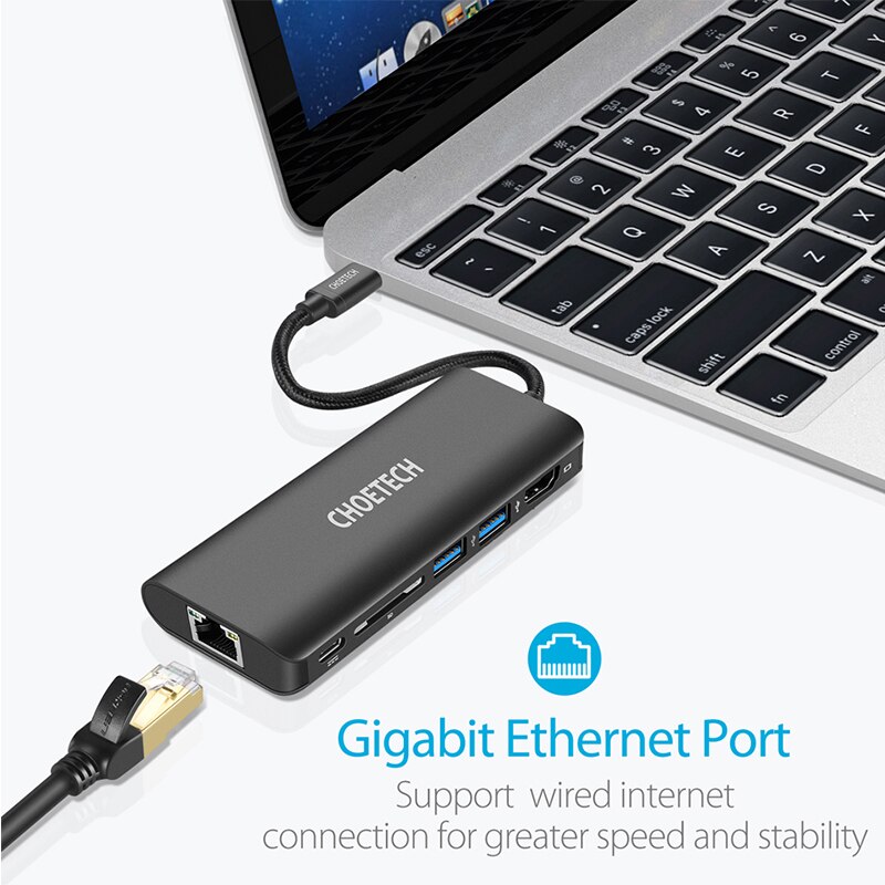 CHOETECH USB HUB C HUB to Multi USB 3.0 HDMI RJ45 Adapter SD Reader for MacBook Pro USB-C Type C 3.0 Splitter 2 Port USB C HUB