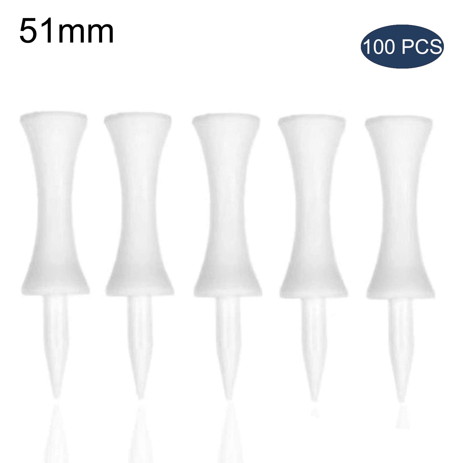 100 Pcs Training Golf Tees Plastic for Driver 32mm 39mm 45mm 51mm 58mm 70mm Long Castle Tee Unbreakable Tool: White 51mm 100Pcs