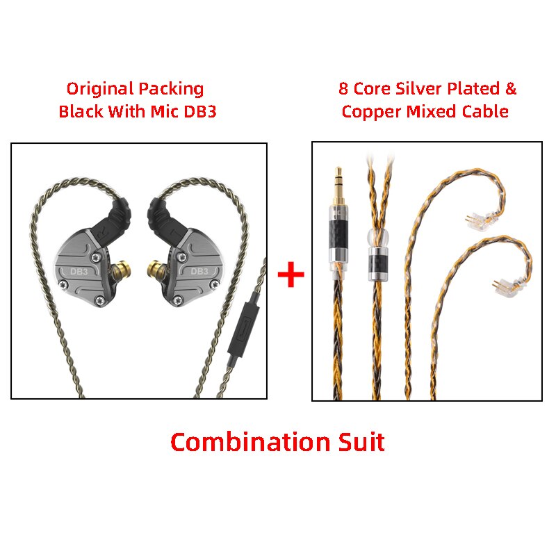 NICEHCK DB3 1BA + 2DD hybride 3 unités de pilote dans l'oreille écouteur moniteur en cours d'exécution Sport écouteur HIFI casque écouteurs IEM DJ Stage 2Pin: Black mic 3.5 C8-1