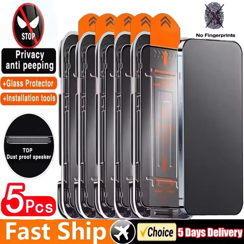 5 Stücke Oleophobe Beschichtung Staubfreie Installation Privatsphäre Displayschutzfolie Für iPhone 16 13 11 12 14 15 Pro Max XS X XR 16e Glas
