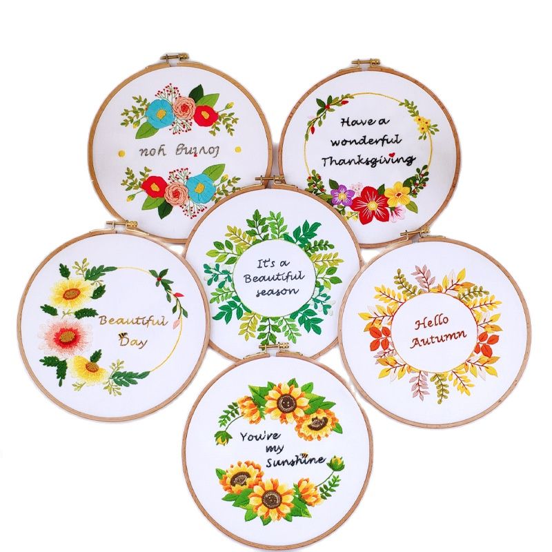 Kit de bordado artesanal de flores con aro para principiantes, patrón impreso, punto de cruz, costura hecha a mano, Pintura Artística, decoración del hogar