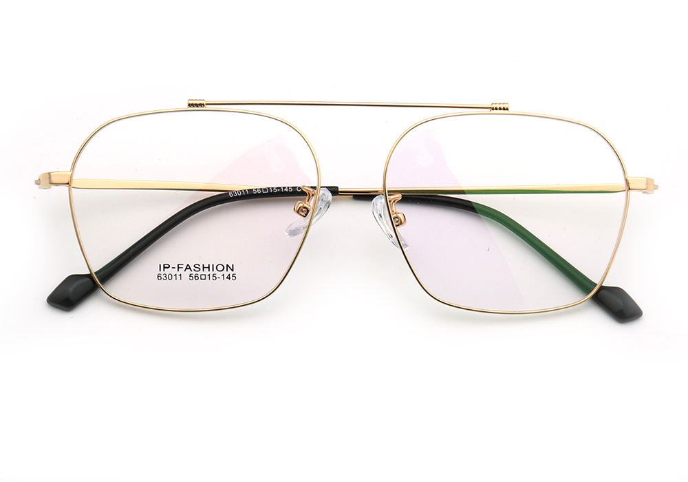 Los hombres de los años 80 óptica Retro de Metal marcos de gafas para hombres Plaza gafas Vintage gafas de prescripción de puente doble de oro: Oro