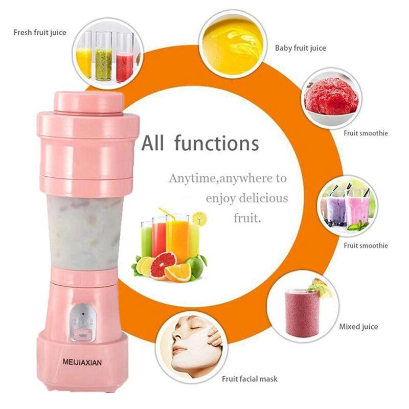 Folding Juice Blender Portable USB Juicer Cup Mixing Machine Smoothies Baby Food Fruit Mixer Kitchen Tool Pink