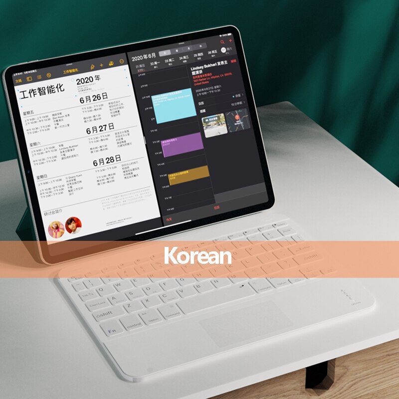 Teclado inalámbrico con Touchpad, teclado ruso, español, coreano, para iPad, teléfono, tableta, IOS, Windows, Bluetooth: Korean white