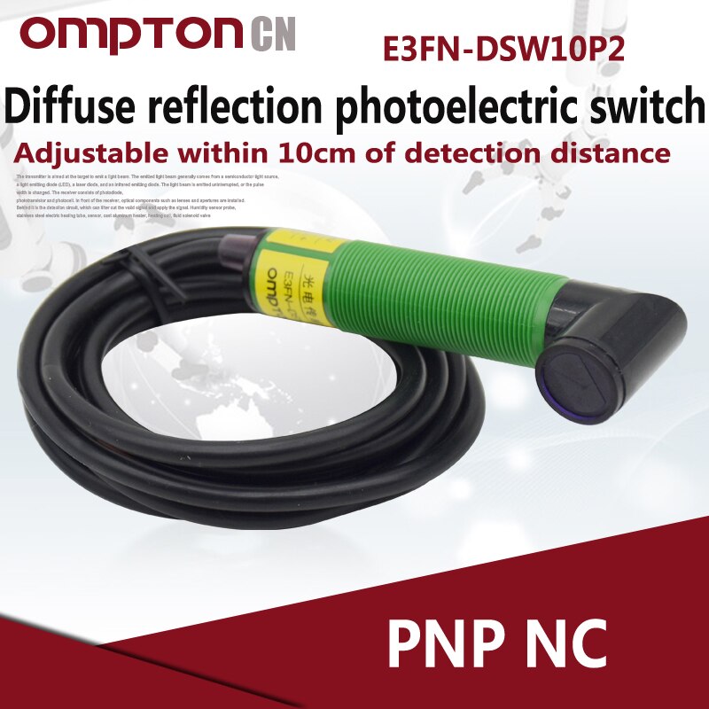E3FN-DSW10P2 PNP NC Diffuse reflection photoelectric switch 0-10cm (adjustable detection range 5-13cm) 2.5ms (1 second=1000ms)