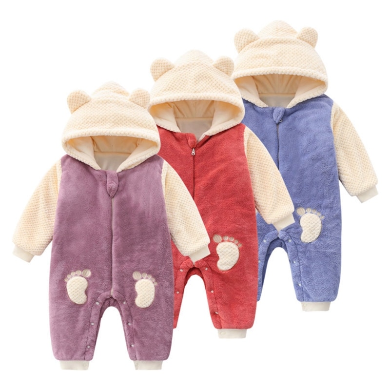 Karikatur Bär Baby Hoodie Strampler Winter Herbst Langen Ärmeln Neugeborene Baby Mädchen Kleidung Baby Jungen Gesamt Bodysuit Für Kleinkind