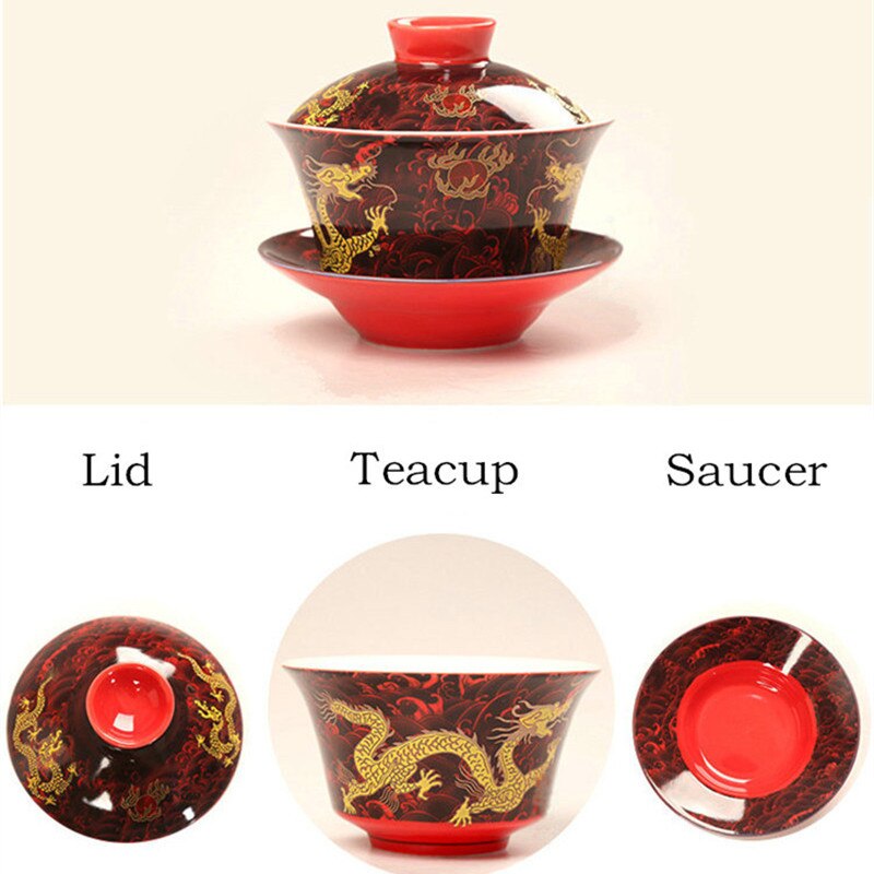 Retro Dragon Tea Maker Chinese Gaiwan Tea Cup 200ml Tureen Jingdezhen White and Blue Porcelain Teaware Cups and Saucer Sets