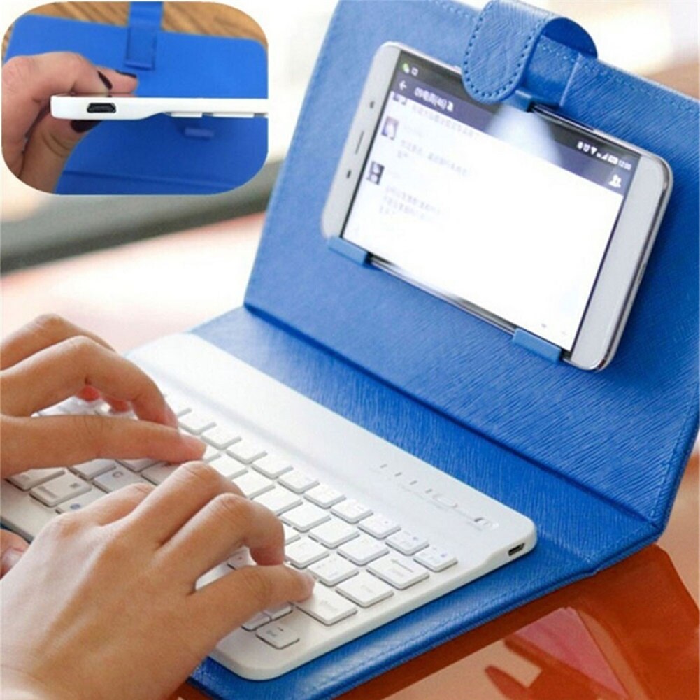 Portable Wireless Bluetooth Keyboard with Faux Leather Case for iPhone Phone