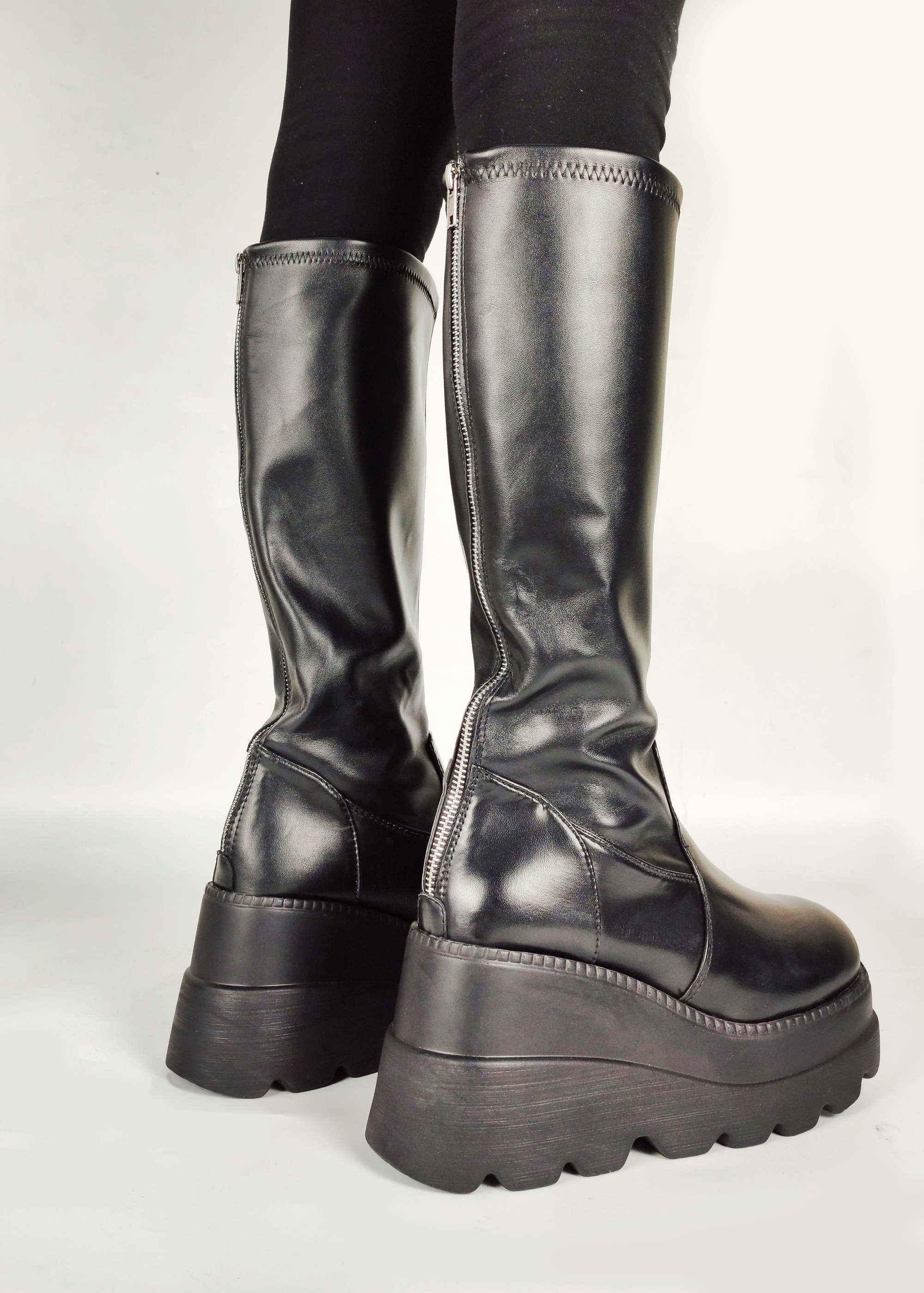 Goth Big Size 43 Female Platform Black Punk Chunky Shoes Thick Bottom Zipper Mid Calf Women Boots Lolita Boots