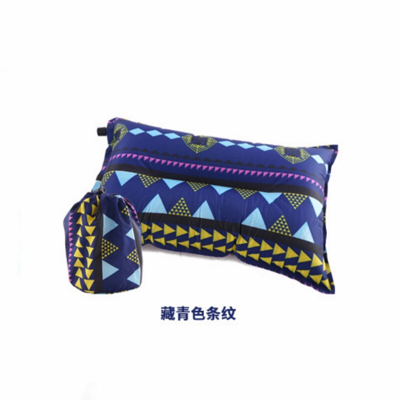 Outdoor automatic inflatable pillow leisure tent camping equipment lunch break sleeping car travel Hiking sleep Portable: Navy Blue stripe