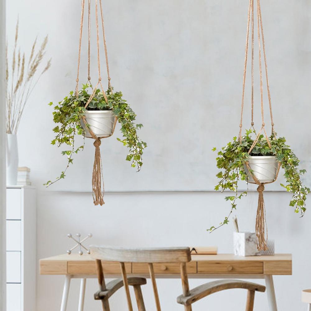 Cuerda para tetera colgante de cáñamo, macramé para planta, maceta para flores, soporte para colgar, colgador de cesta, decoración Vertical para jardín, balcón Q40