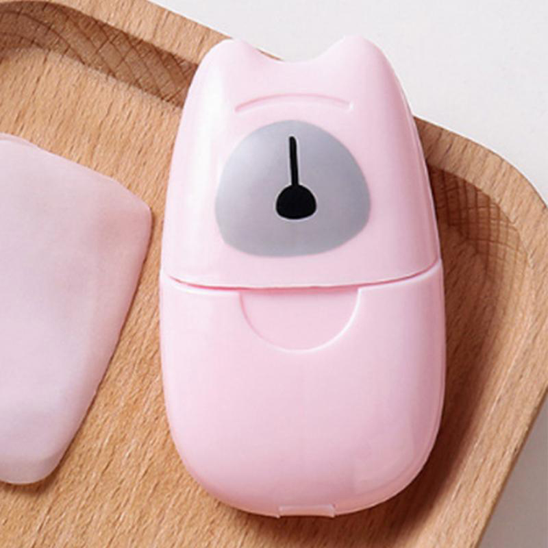 50 stuks wegwerppapierzeep voor op reis, draagbare handwasbox, aromatische plakjes, vellen, mini-zeeppapier voor kinderen en volwassenen