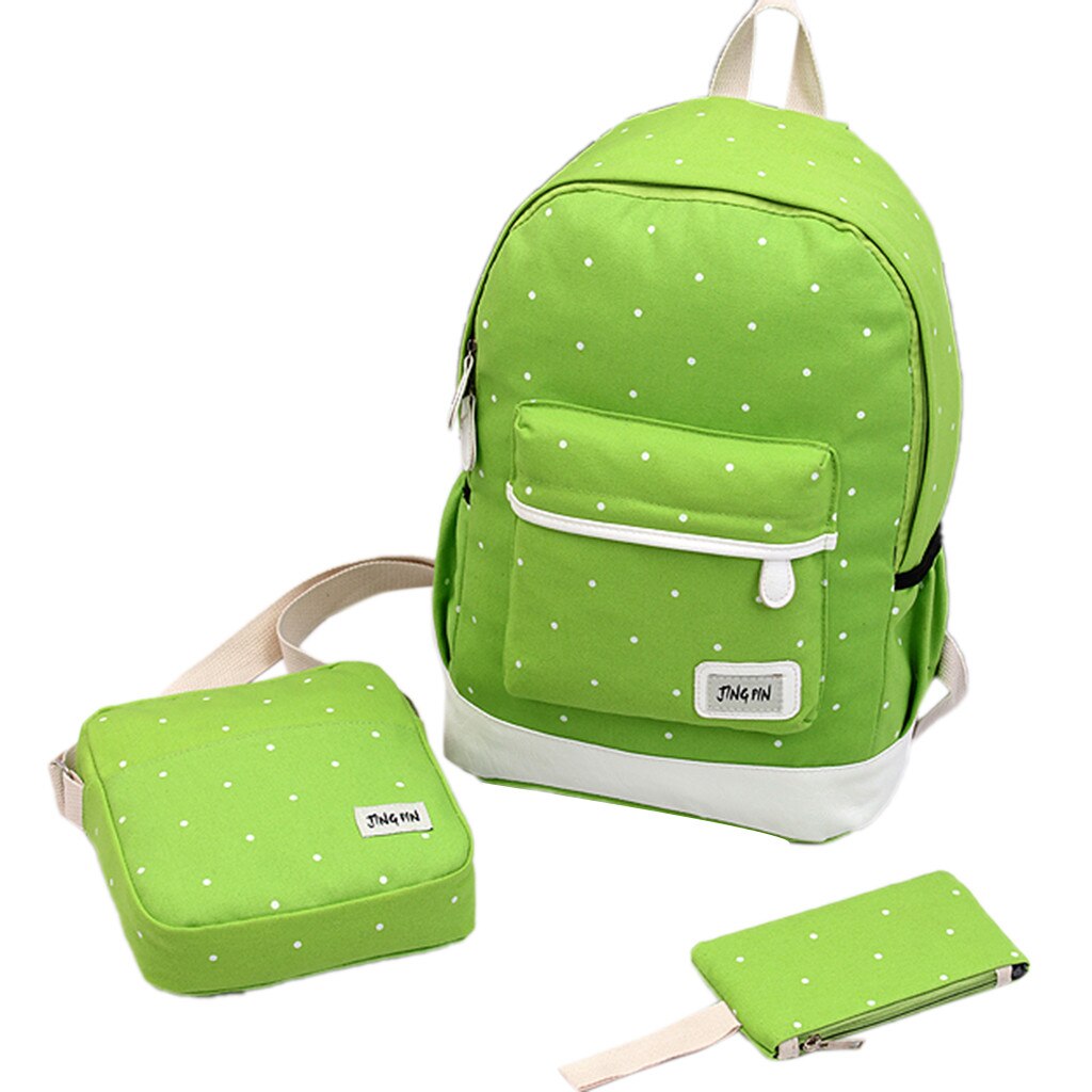 Frauen Rucksack Schule Buch Taschen Satchel Schulter Rucksack Leinwand Punkte Druck Damen Rucksack Freies # g30: green