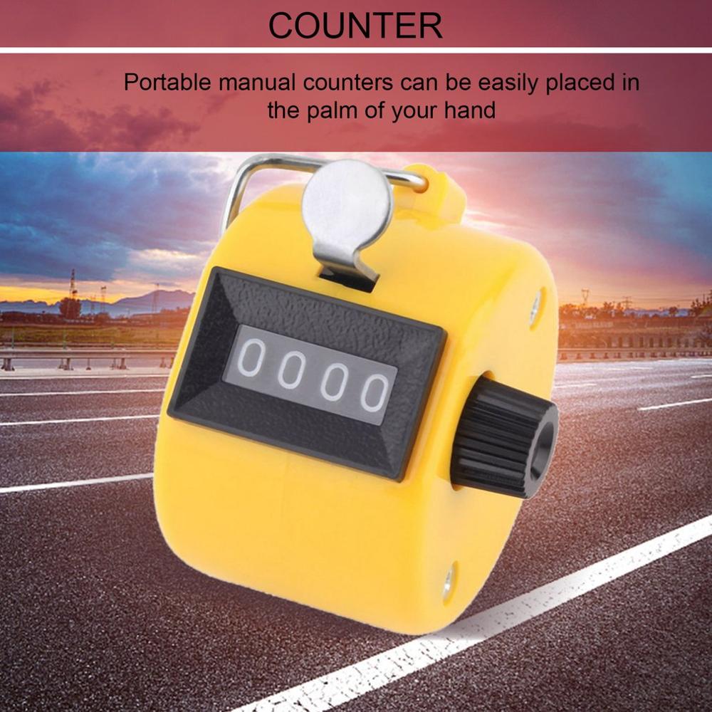 Yellow 4 Digit Number Counters Plastic Shell Hand Finger Display Manual Counting Tally Clicker Timer Soccer Golf Coin Counter