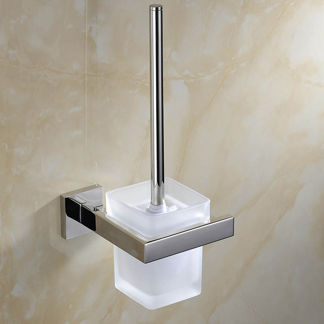 SUS 304 Stainless Steel Bathroom Accessories Set Robe Hook Towel Bar And Mirror Polished Toilet Paper Holder Clothes: Toilet BrushHolder