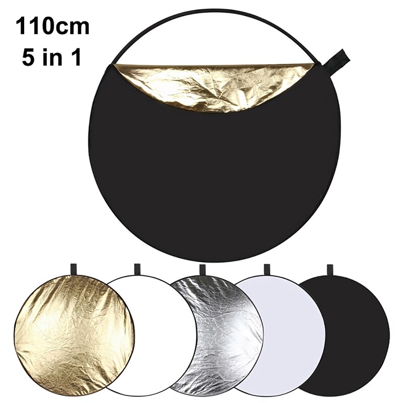 Puluz Foto Reflector 110Cm Goud/Zilver/Wit/Zwart/Zacht Licht 5 In 1 Opvouwbare Draagbare foto Reflector: Default Title