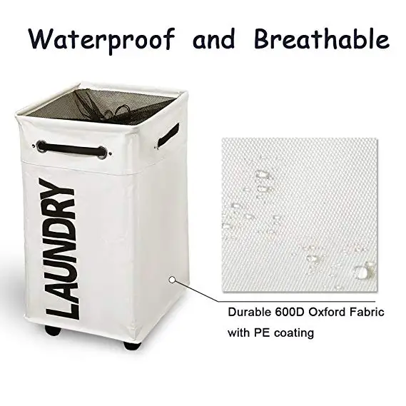 Rolling Laundry Hamper with wheels Waterproof and Collapsible Laundry Baskets For Clothes Toys Clothes Basket with Mesh Cover