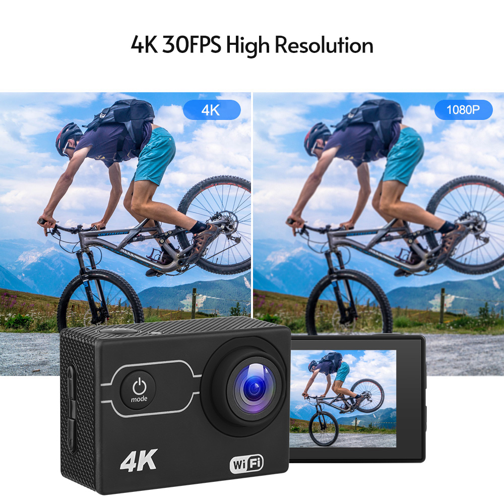 4K/30FPS 16MP High Resolution Sports Camera Portable DV Camcorder with Waterproof Case 2" LCD Display Screen 170 Wide Angle