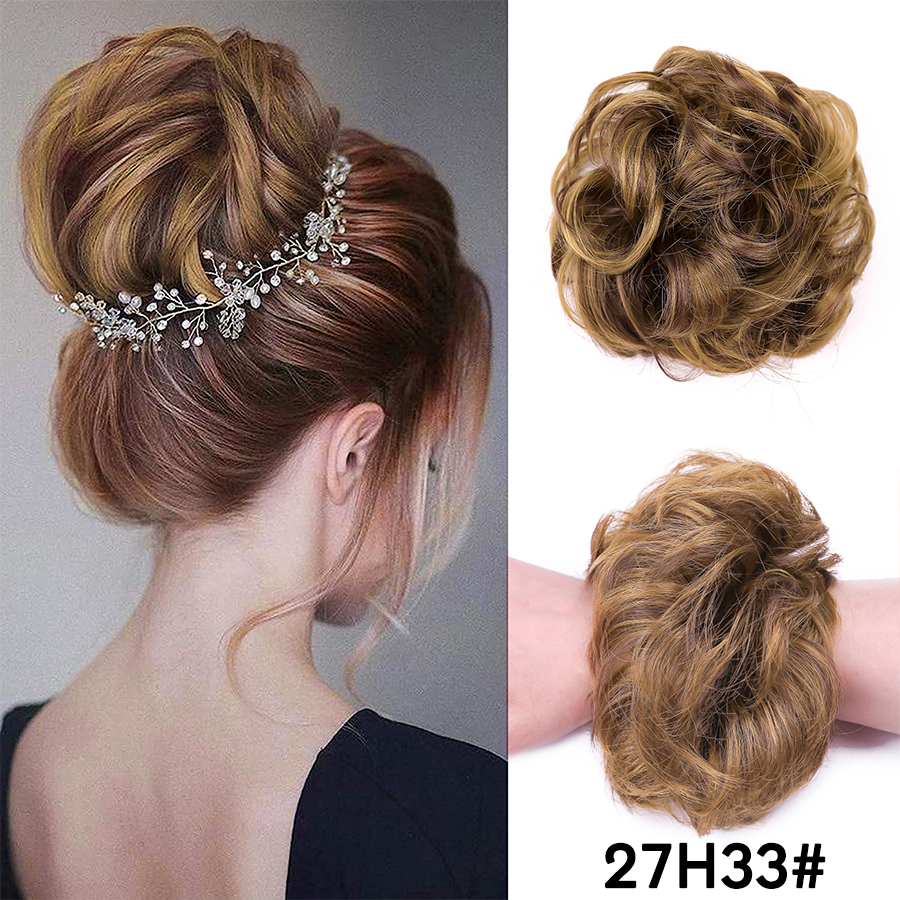 Moños de pelo rizado elástico sintético, extensiones de pelo para envolver cola de caballo, Updos, moño despeinado, postizos para mujeres y niñas: T1B / 4 / 30