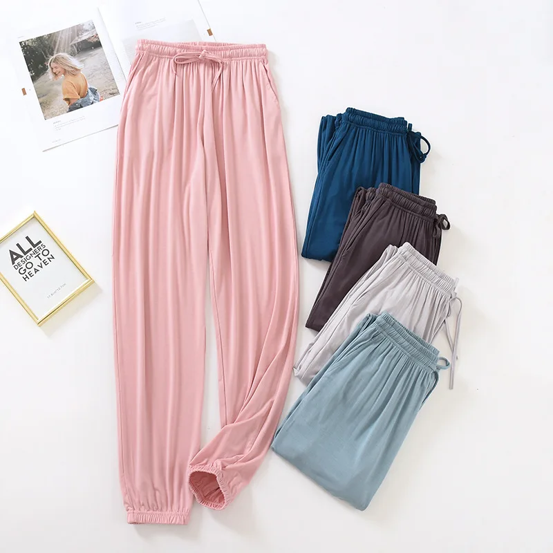 Pantalones japoneses de estilo para el hogar para mujer, pantalones finos de modal holgados de talla grande de color sólido para primavera y verano, pantalones para el hogar para mujer
