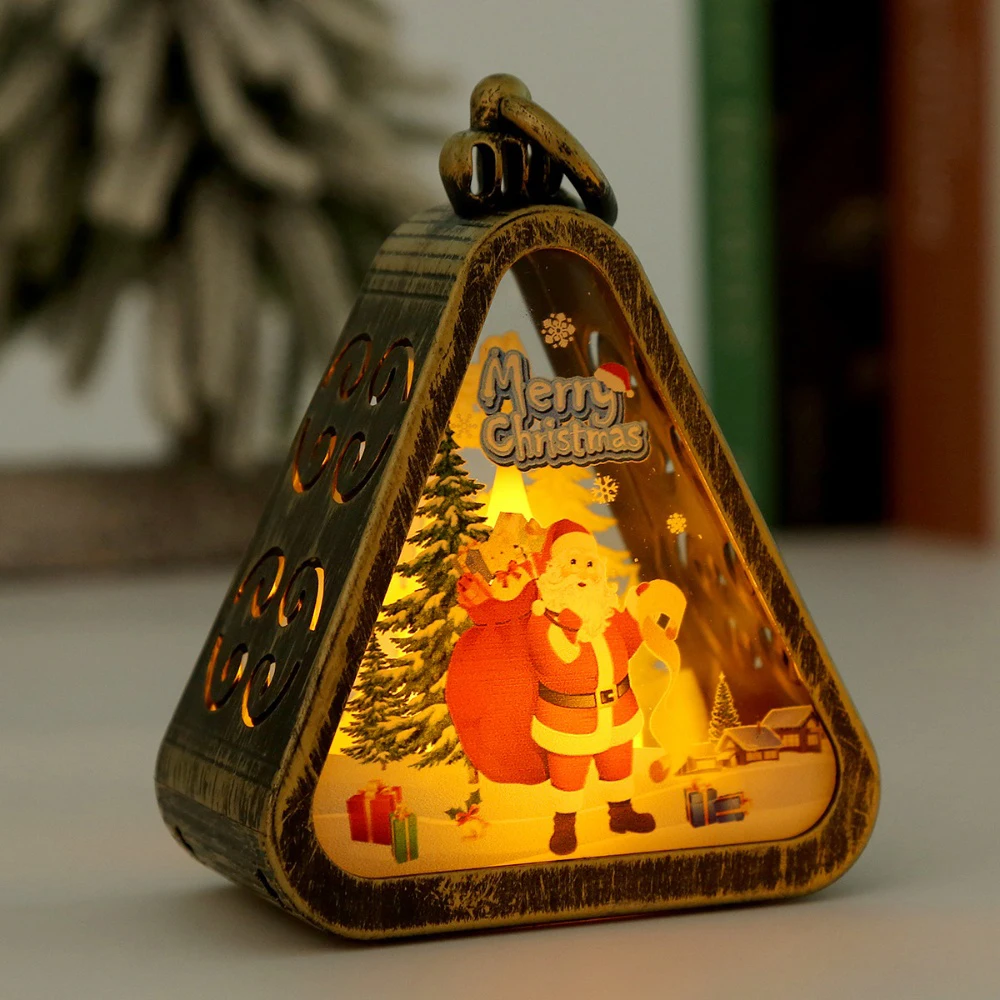 Christmas Triangle Lantern Plastic Santa Claus Snowman Tree Festival Lamp Mini Table Ornaments Home Decoration Party Scene Props: Light Grey