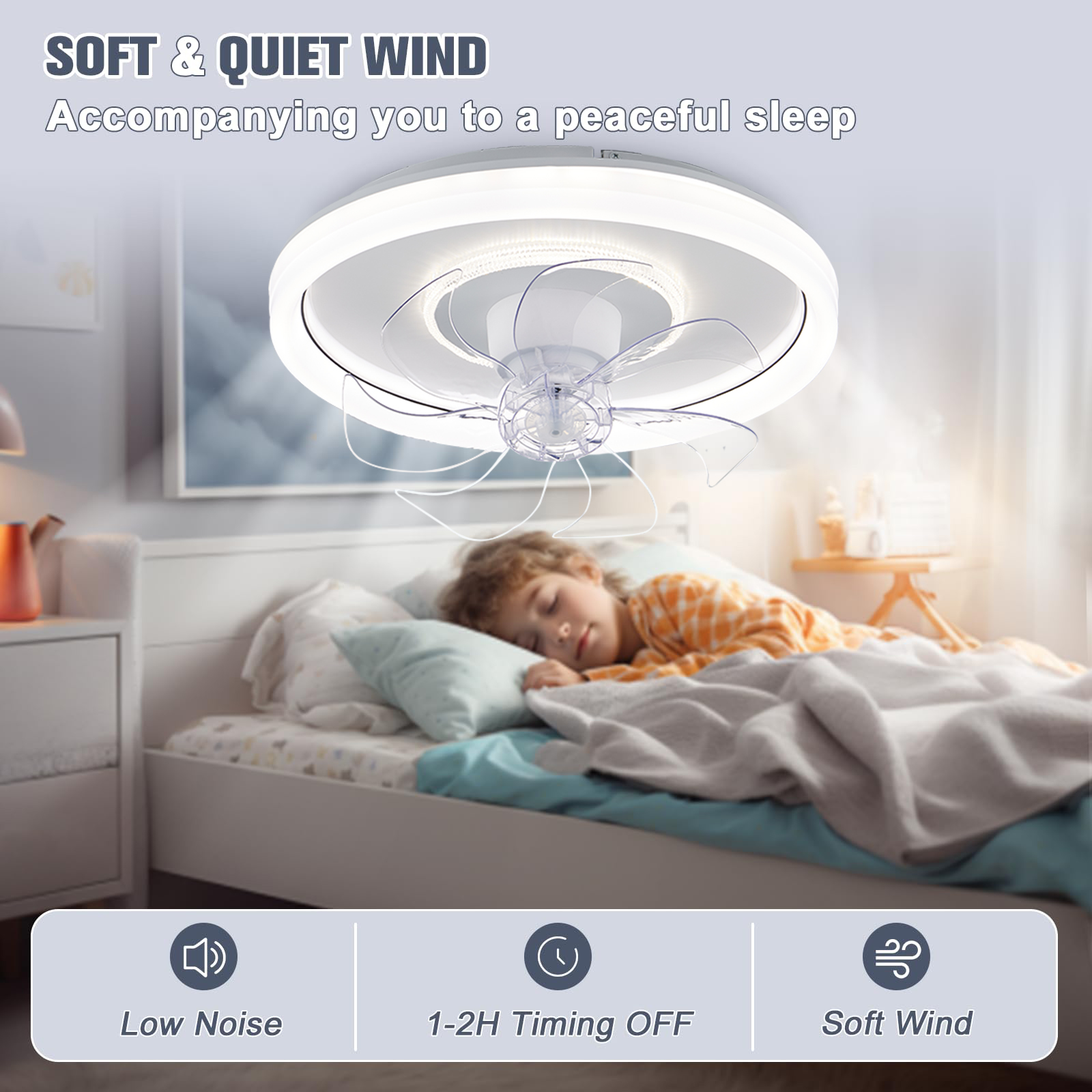 Smart Ceiling Fan Fans With Lights Remote Control Bedroom Decor Ventilator Lamp 48cm Air Invisible Blades Retractable Silent